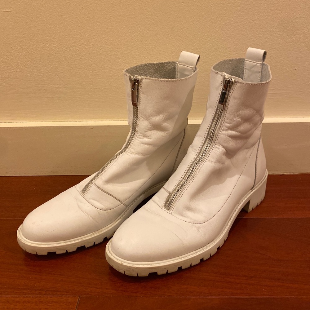 White Leather Combat Boots (Zara)